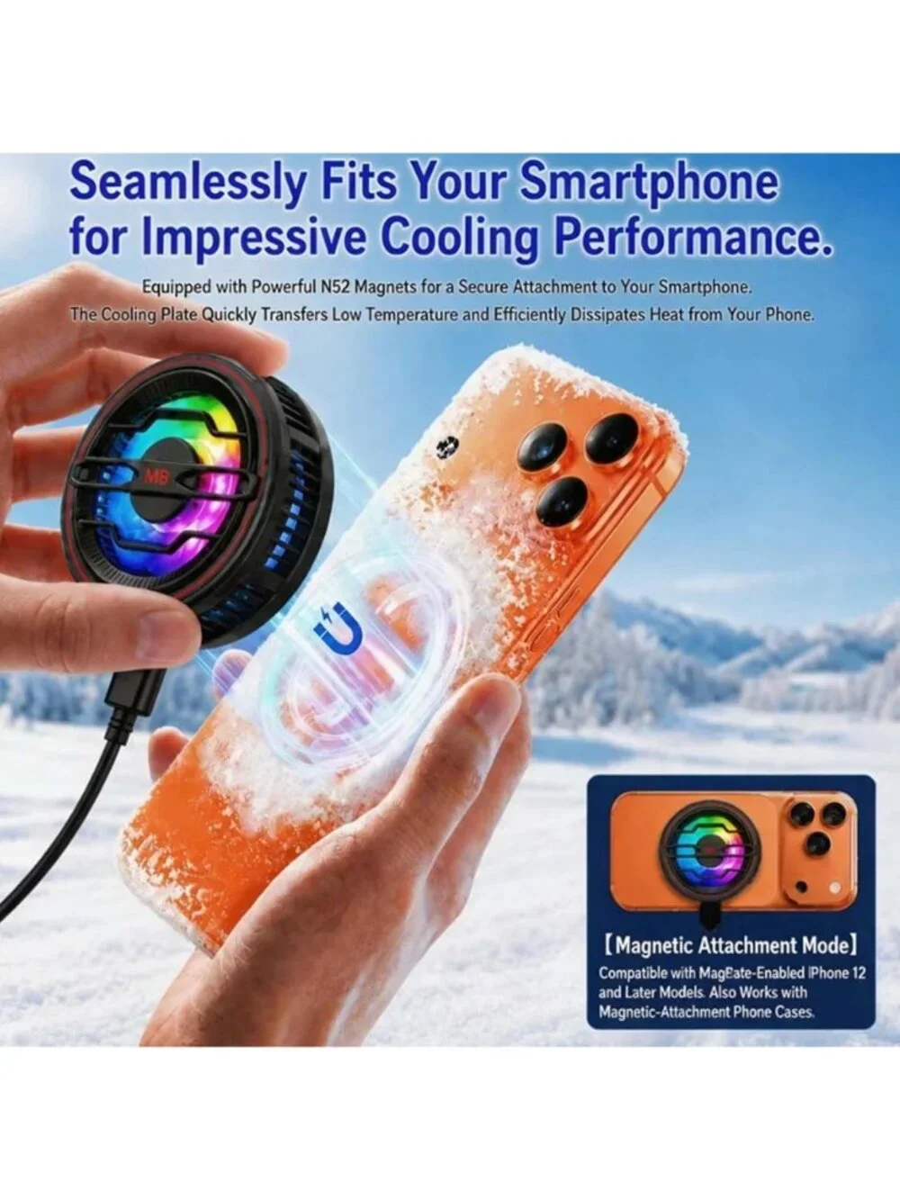 Magnetic Phone Cooler & 15W Fast Wireless Charger with RGB LED Light